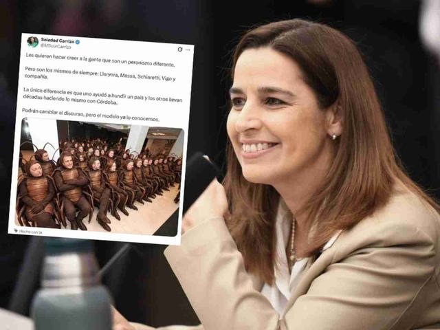 Una exdiputada y actual funcionaria de Milei disfrazó con inteligencia artificial a Massa y otros dirigentes del PJ como cucarachas: la tildaron de nazi